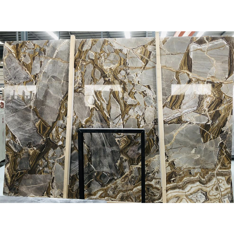 Customized Modern Luxury Home Decor Golden Gray Onyx Marble Big Slab Impression blue marble big slabs