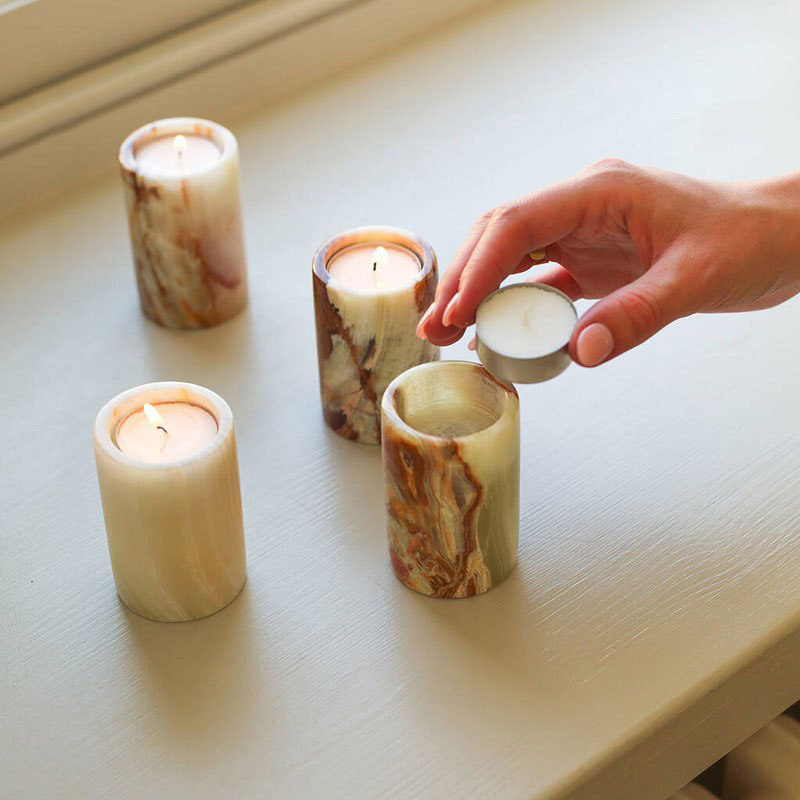 Faith Stone Luxury Natural Marble Onyx Candle Holder Round Candle Jar Wedding Decoration