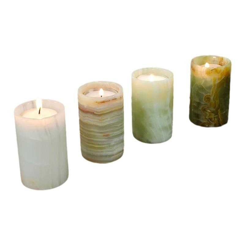 Faith Stone Luxury Natural Marble Onyx Candle Holder Round Candle Jar Wedding Decoration