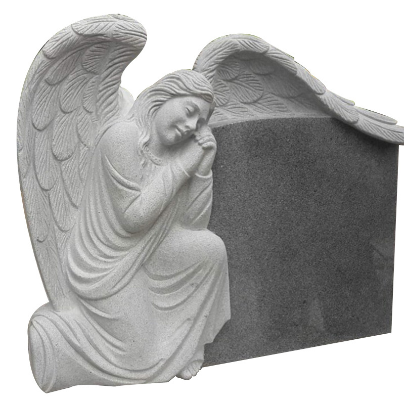 Custom black granite tombstone Marble Angel Statue Holding Black Heart Shape Headstones Tombstone