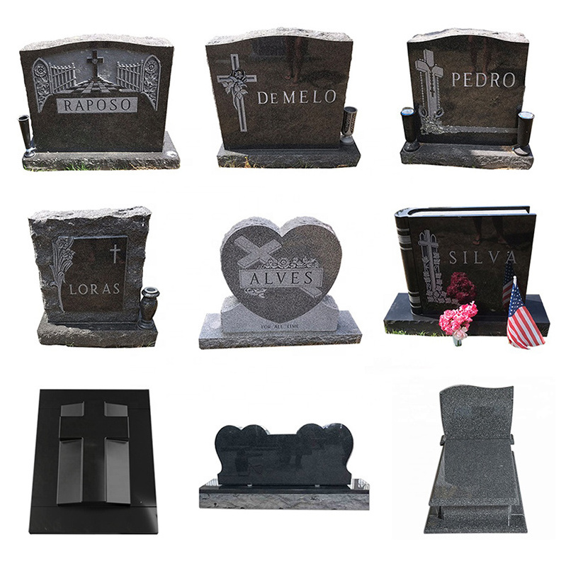 black Granite Memorial Gravestone Heart-shaped Style Carving Memorial Headstone American Style Tombstone