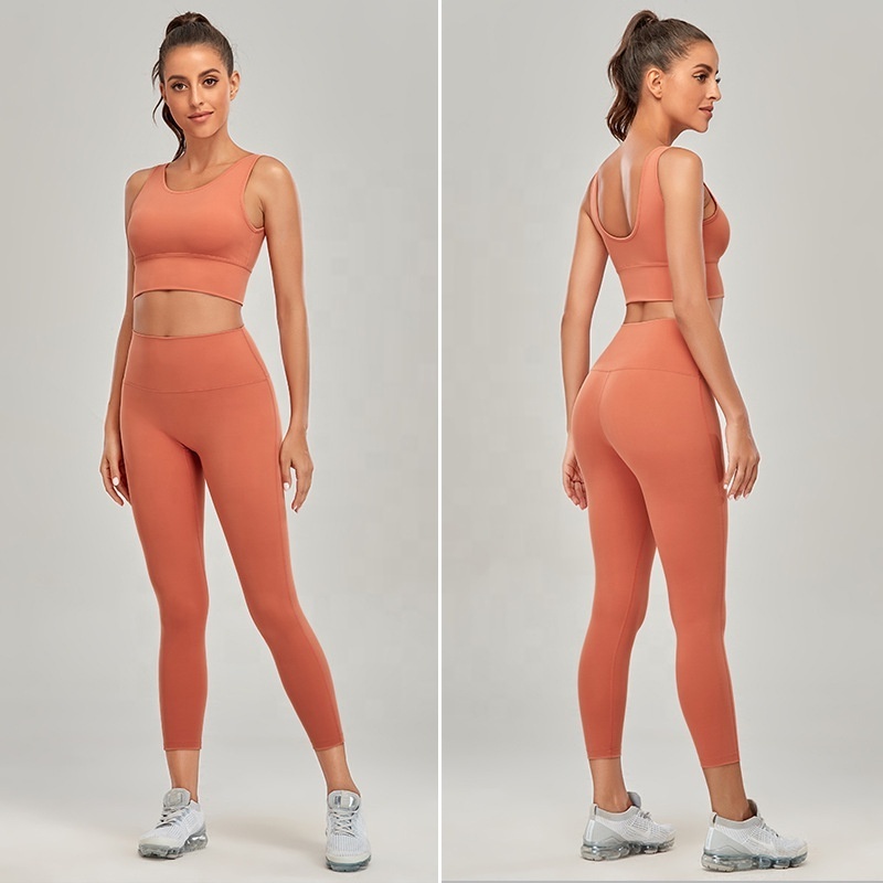 Wholesale Lulu Yoga Clothes Women Tight Solid Color Spandex Super Elastic Fashion Sexy Gym Running Sports Yoga Set