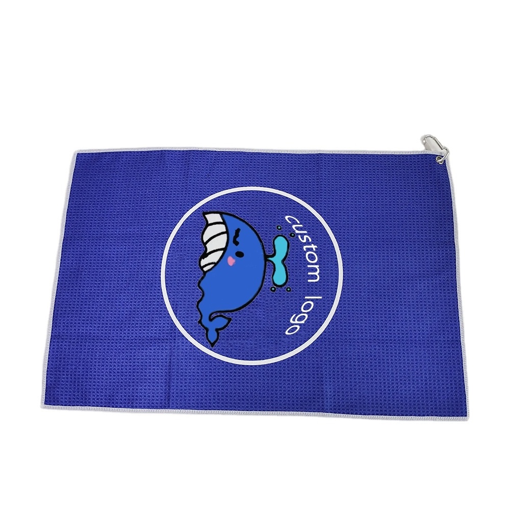 Custom Sublimation Golf Sport Gym Towels High Quality Waffle Microfiber Towel With Hook Grommet Buckle With Bag