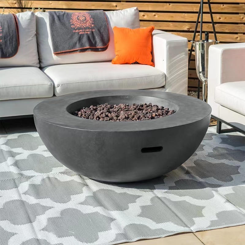 Gas Cast Concrete Fire Pit Table in Patios Heater Good Square Outdoor GRC Grey 5 Sets External Metal Switch Easy Moving 0.55CBM