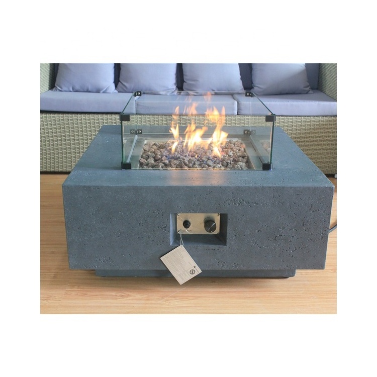 Outdoor Garden Gas Propane Fire Pit Table Rectangle Fire Pit Tables Industrial GRC Grey Villa 5 Sets External Metal Switch