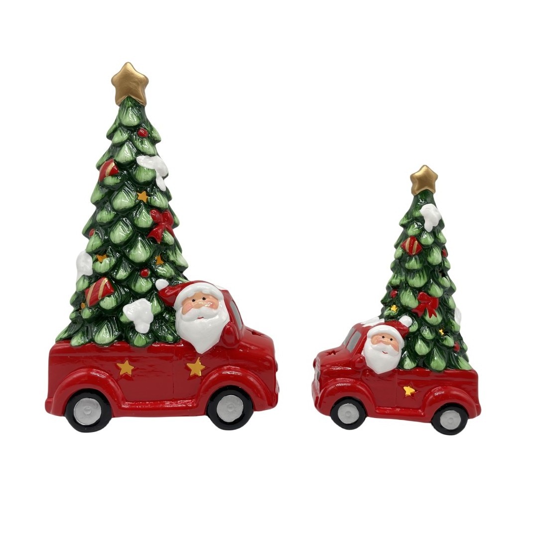 Wholesale Christmas cars table decorations led lighted ceramic christmas car with santa claus