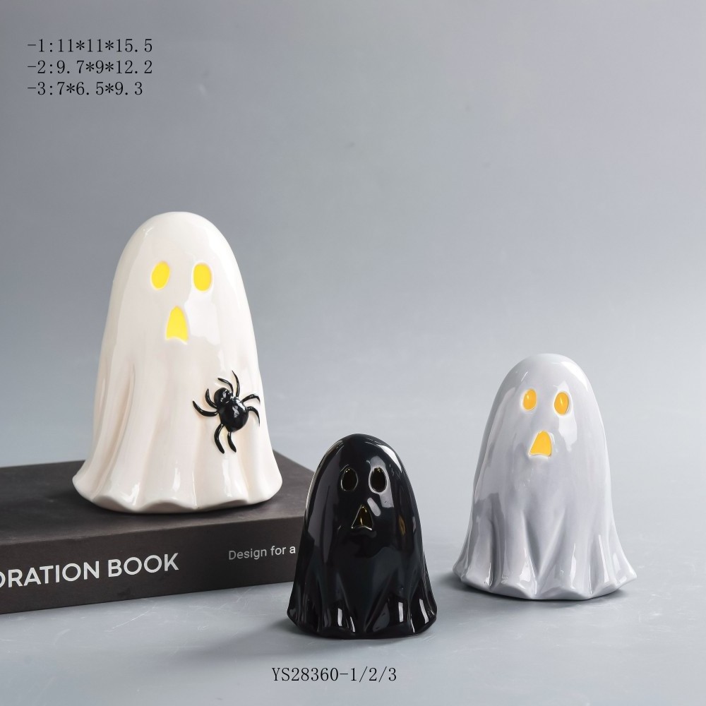 Wholesale Halloween decoration ghost crafts Led lighted Ceramic ghost