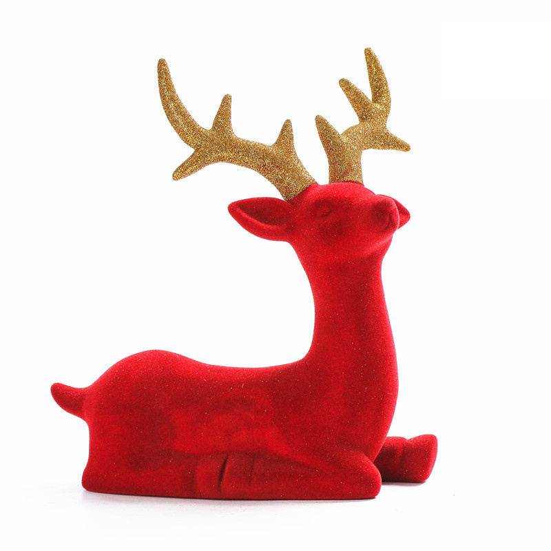 Wholesale Flocking christmas reindeer ceramic reindeer ornament