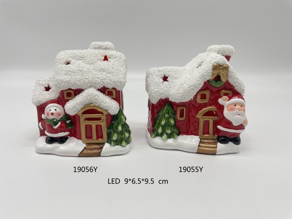 Small led lighted christmas crafts ceramic houses christmas village houses with snow