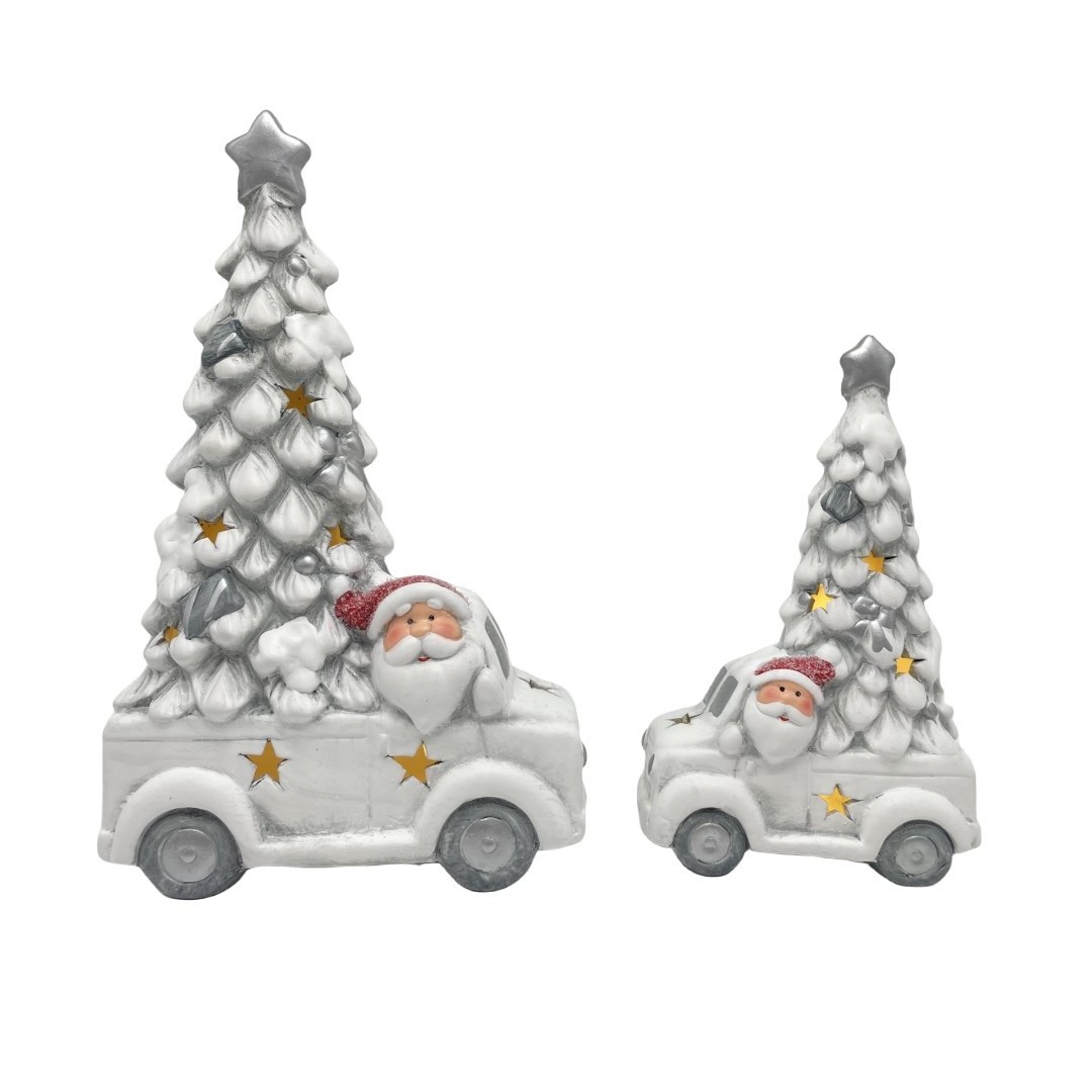 Wholesale Christmas cars table decorations led lighted ceramic christmas car with santa claus