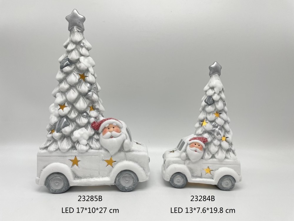 Wholesale Christmas cars table decorations led lighted ceramic christmas car with santa claus