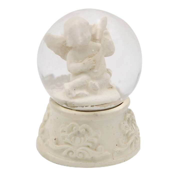 Hot sale valentine's day DIY souvenir musical resin based snow ball custom white angel glass snow globe with led