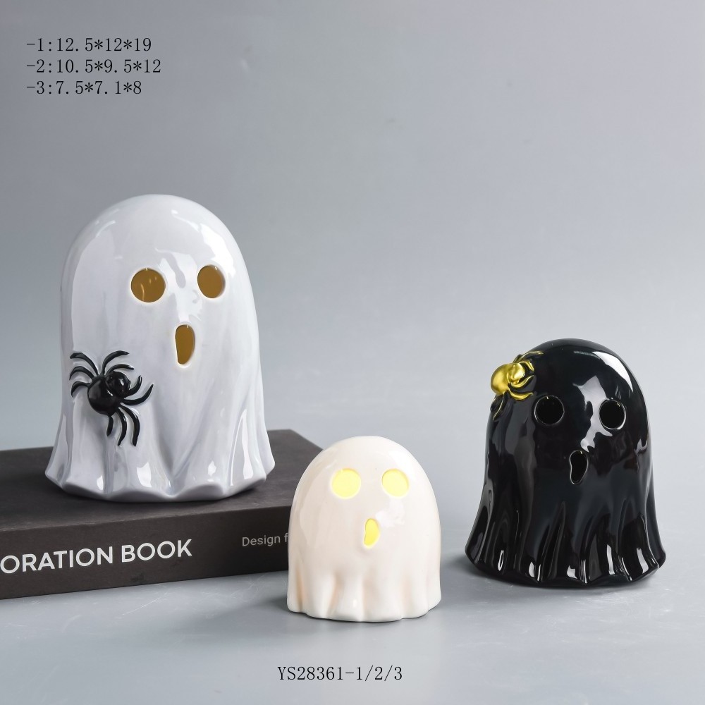 Wholesale Halloween decoration ghost crafts Led lighted Ceramic ghost