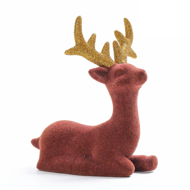 Wholesale Flocking christmas reindeer ceramic reindeer ornament