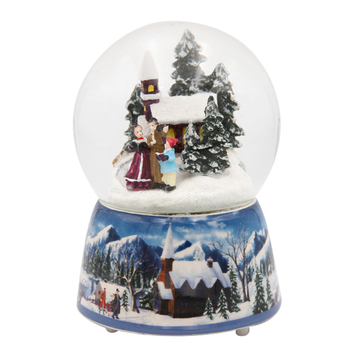 Hot sale fairy tale Christmas decorative snow ball souvenir gifts music resin based glass snow water globes with led light