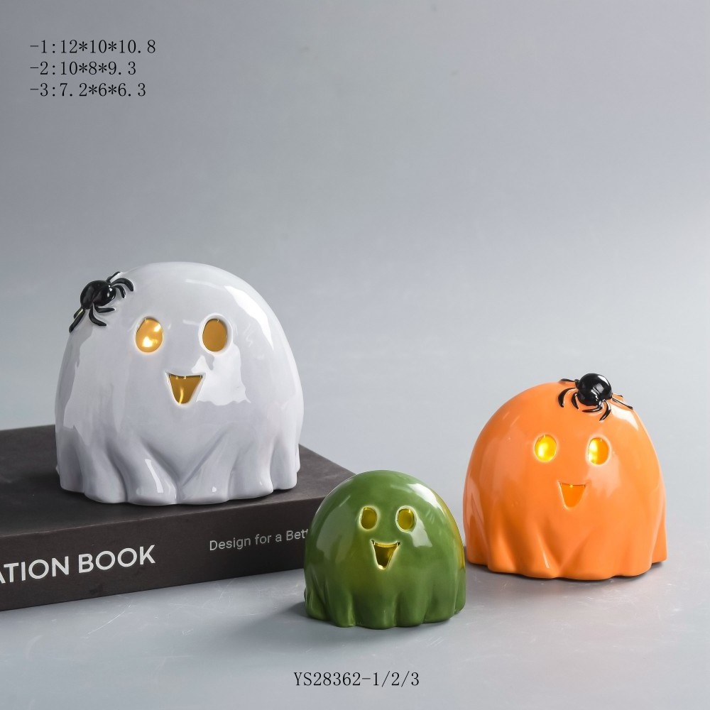 Wholesale Halloween decoration ghost crafts Led lighted Ceramic ghost