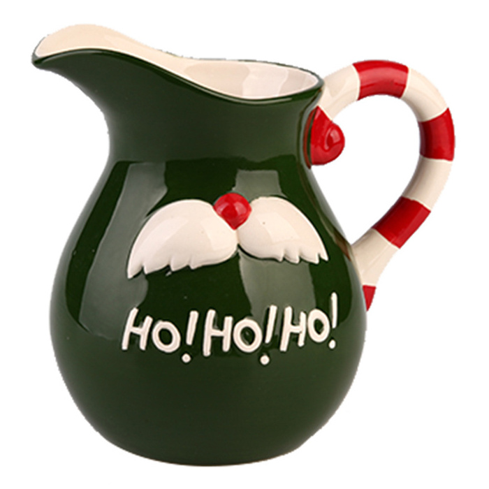 Large capacity Christmas custom color print ceramic water coffee jug milk pot with handgrip