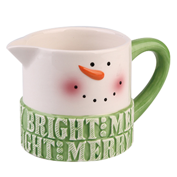 Large capacity Christmas custom color print ceramic water coffee jug milk pot with handgrip