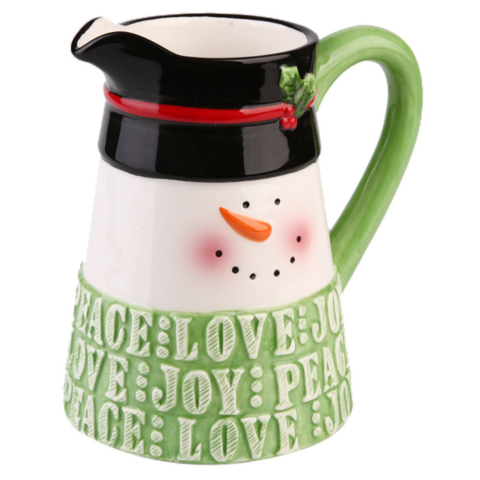 Large capacity Christmas custom color print ceramic water coffee jug milk pot with handgrip