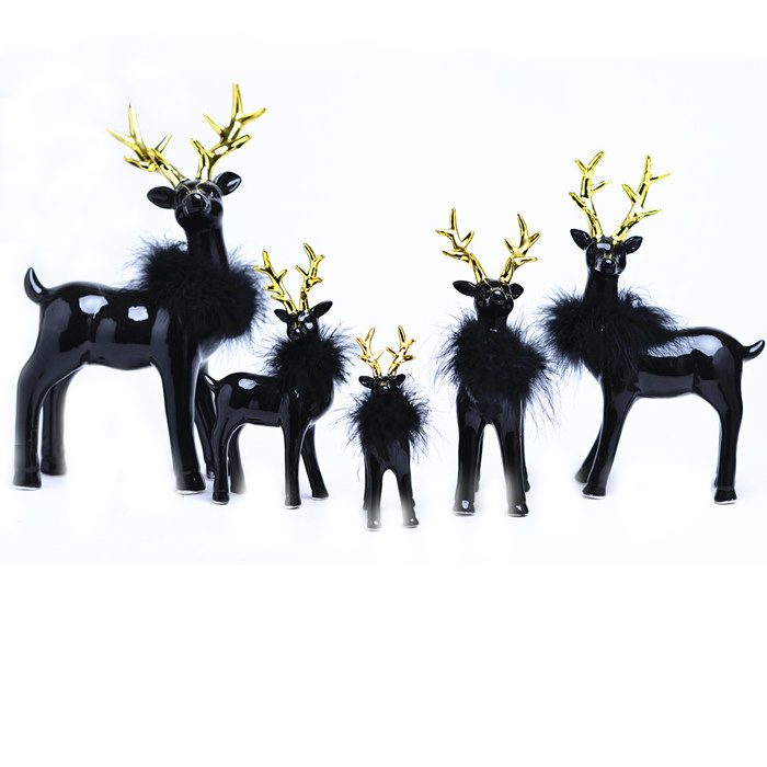 Black christmas reindeer ceramic reindeer figurine ornament reindeer