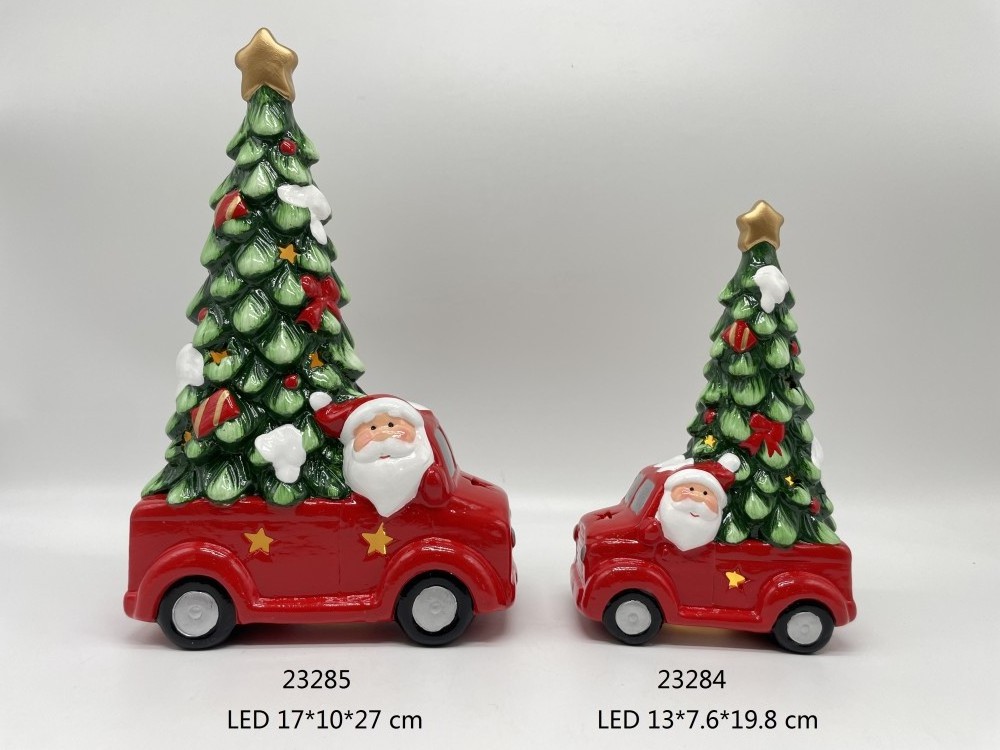 Wholesale Christmas cars table decorations led lighted ceramic christmas car with santa claus