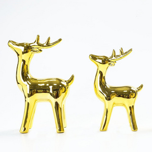 Wholesale golden christmas reindeer ceramic reindeer figurines ornament