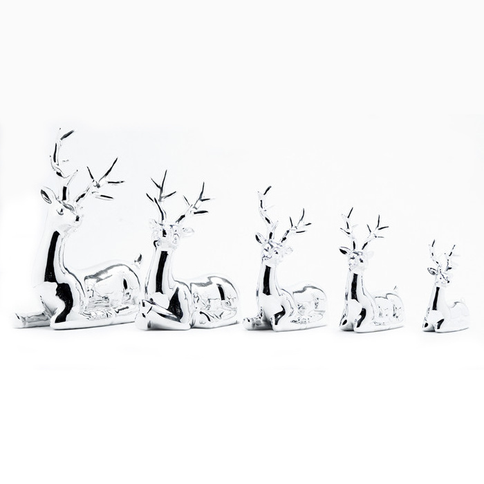 Silver electroplating christmas reindeer ceramic reindeer figurine ornament standing reindeer