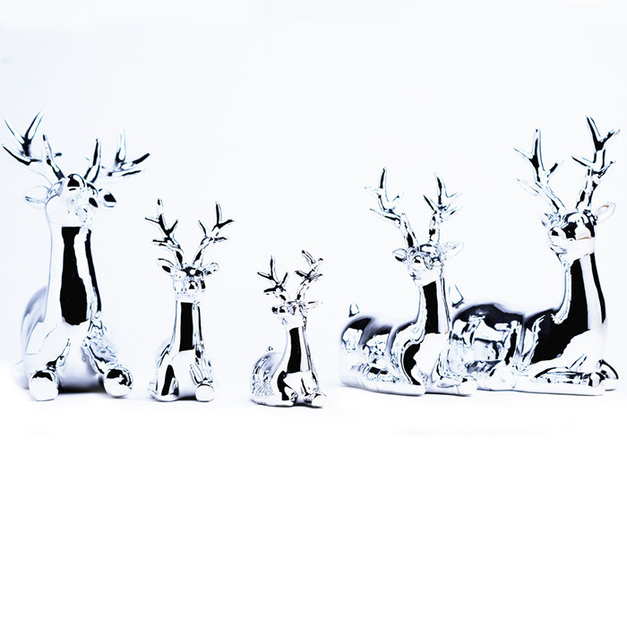 Silver electroplating christmas reindeer ceramic reindeer figurine ornament standing reindeer