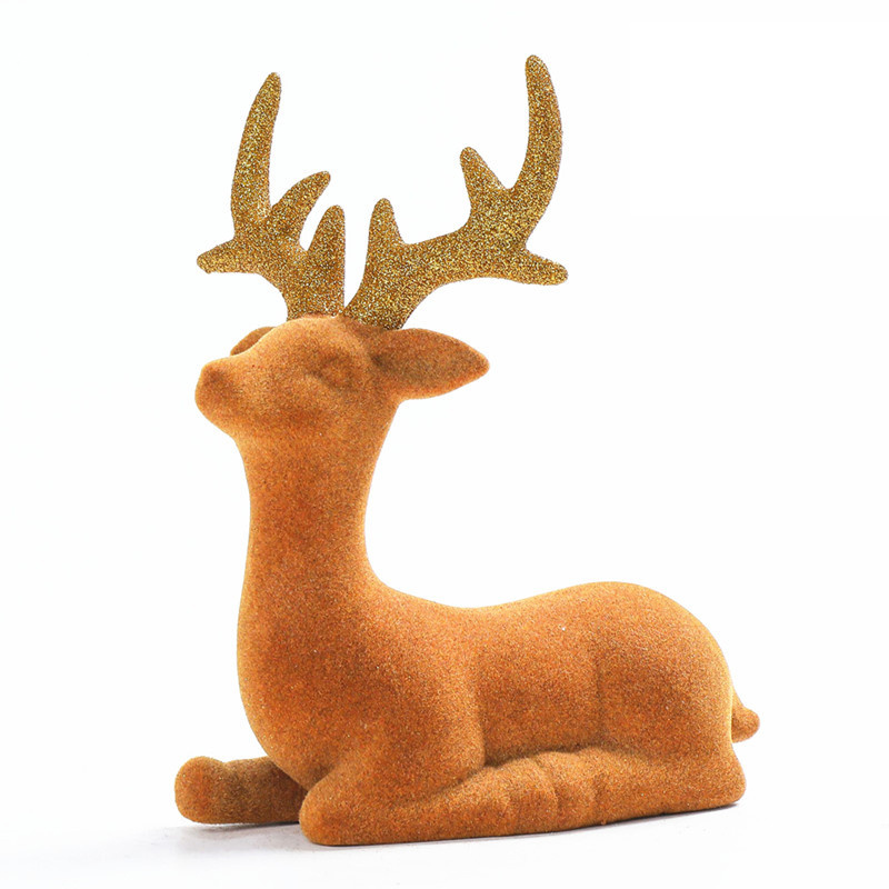 Wholesale Flocking christmas reindeer ceramic reindeer ornament