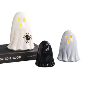 Wholesale Halloween decoration ghost crafts Led lighted Ceramic ghost