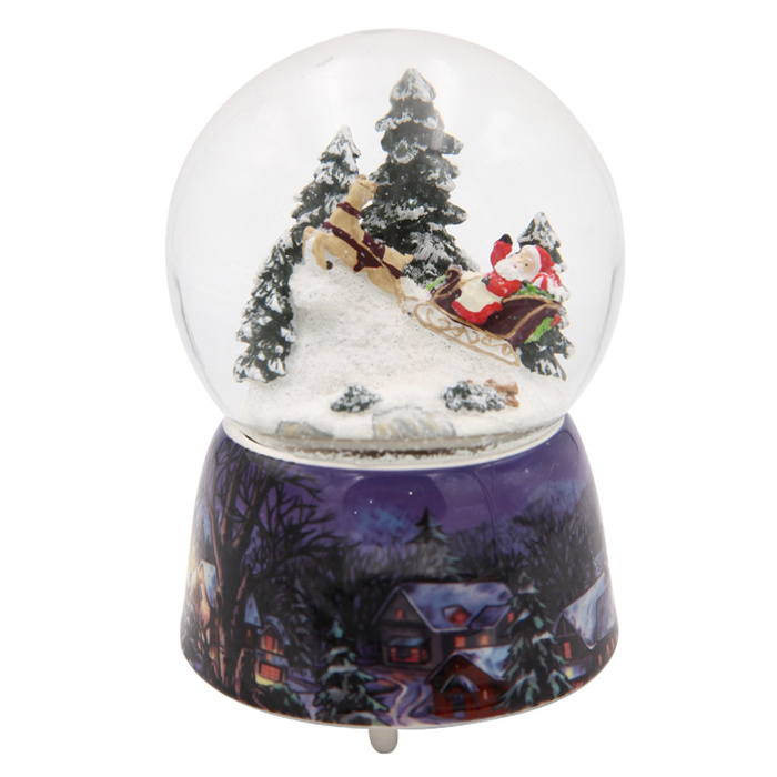 Hot sale fairy tale Christmas decorative snow ball souvenir gifts music resin based glass snow water globes with led light