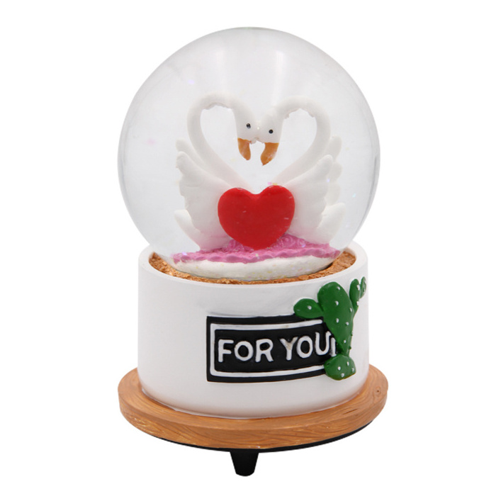 Hot sale valentine's day DIY souvenir musical resin based snow ball custom white angel glass snow globe with led