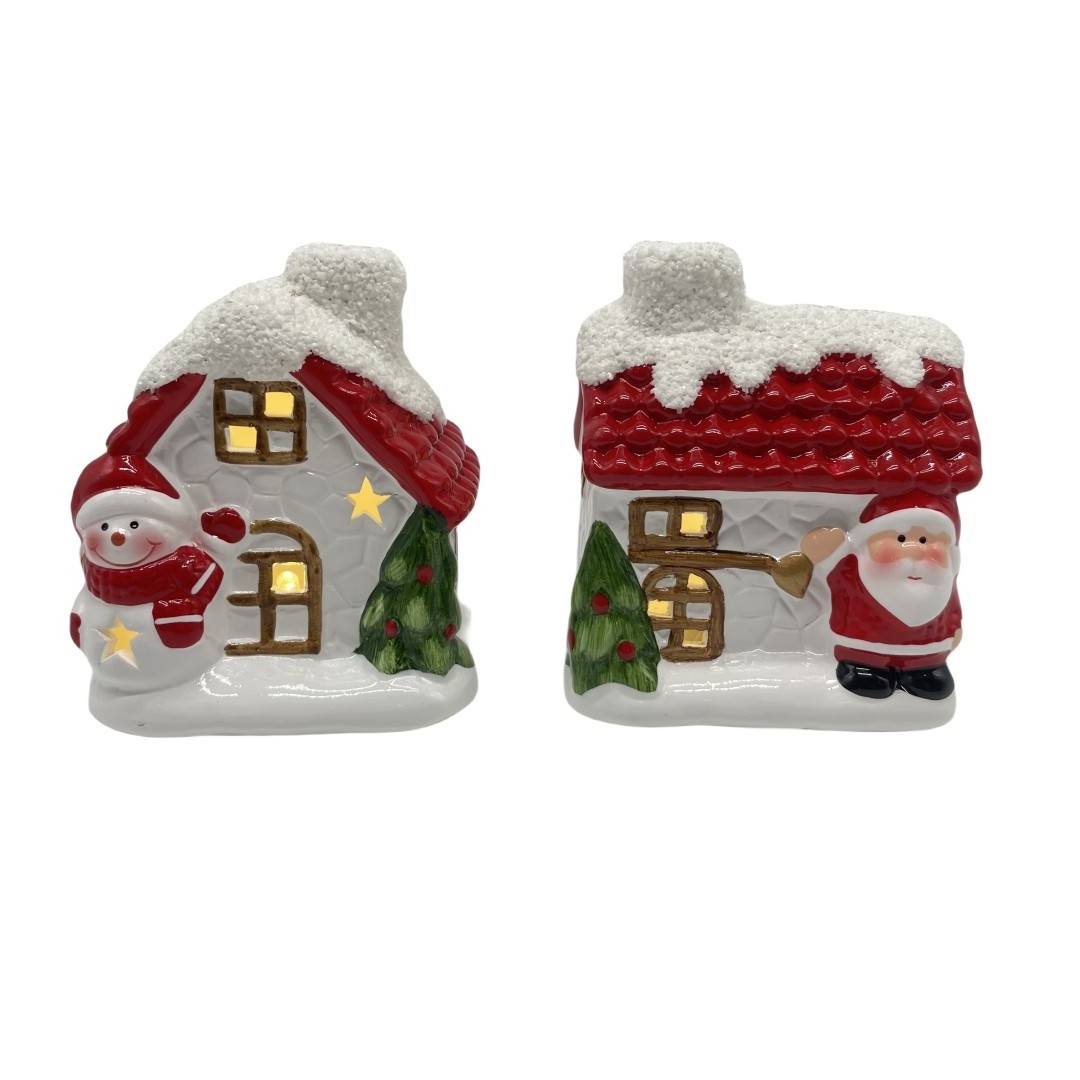 Small led lighted christmas crafts ceramic houses christmas village houses with snow