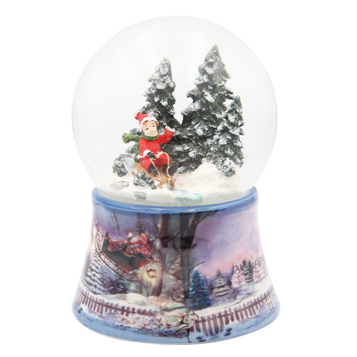 Hot sale fairy tale Christmas decorative snow ball souvenir gifts music resin based glass snow water globes with led light