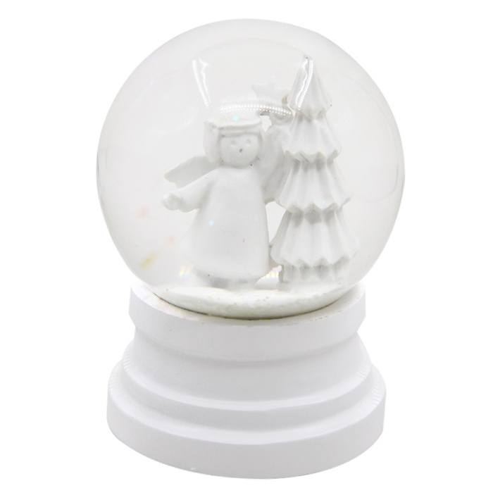 Hot sale valentine's day DIY souvenir musical resin based snow ball custom white angel glass snow globe with led