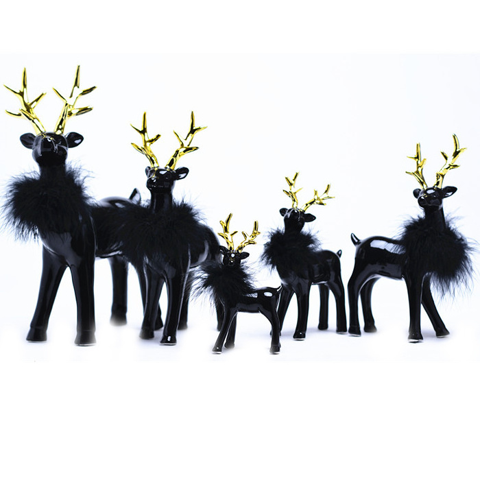 Black christmas reindeer ceramic reindeer figurine ornament reindeer