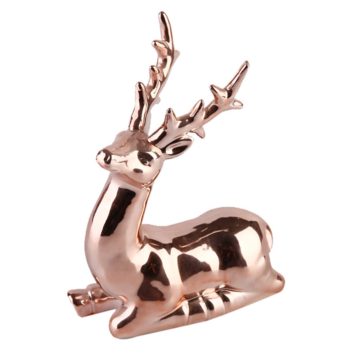 China manufacture christmas reindeer gold handmade ceramic reindeer figurines