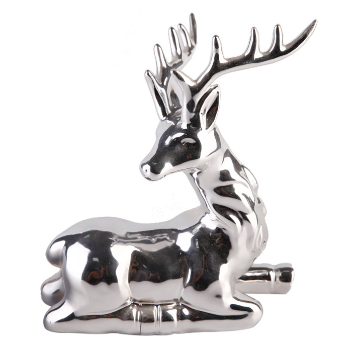 Factory price silver christmas decorations gift ceramic reindeer toy oem animal figurine