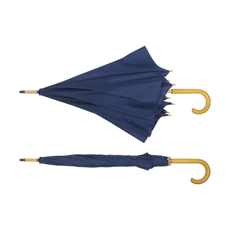 Factory Promotion Wooden Umbrella Wooden Frame Umbrella Navy Classic Carved Wood Handle Straight Automatic Umbrella for outdoor