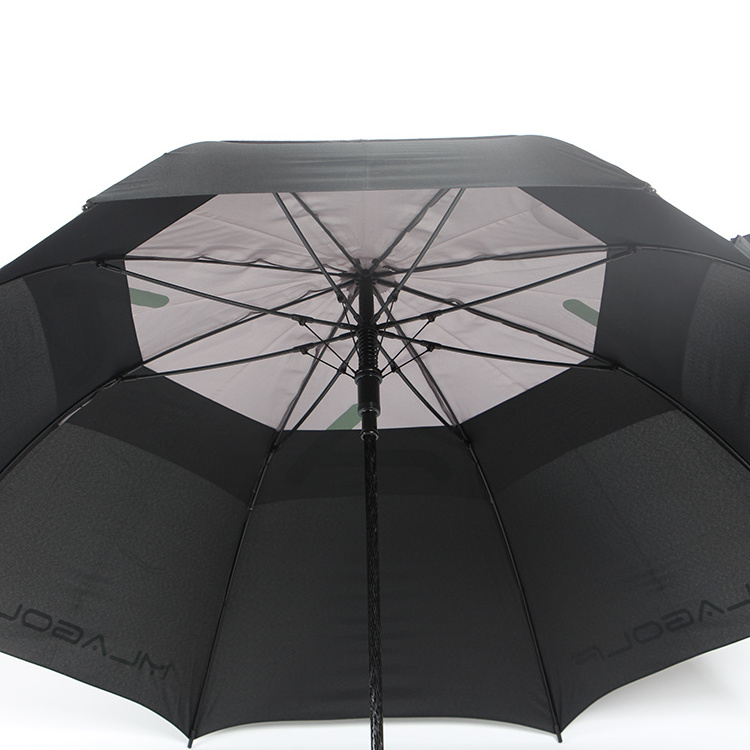 Anti UV Advertising Promotion Beach Windproof Double Vent Layers Black Auto Open Rain Sun Straight Golf Umbrellas for Outdoor