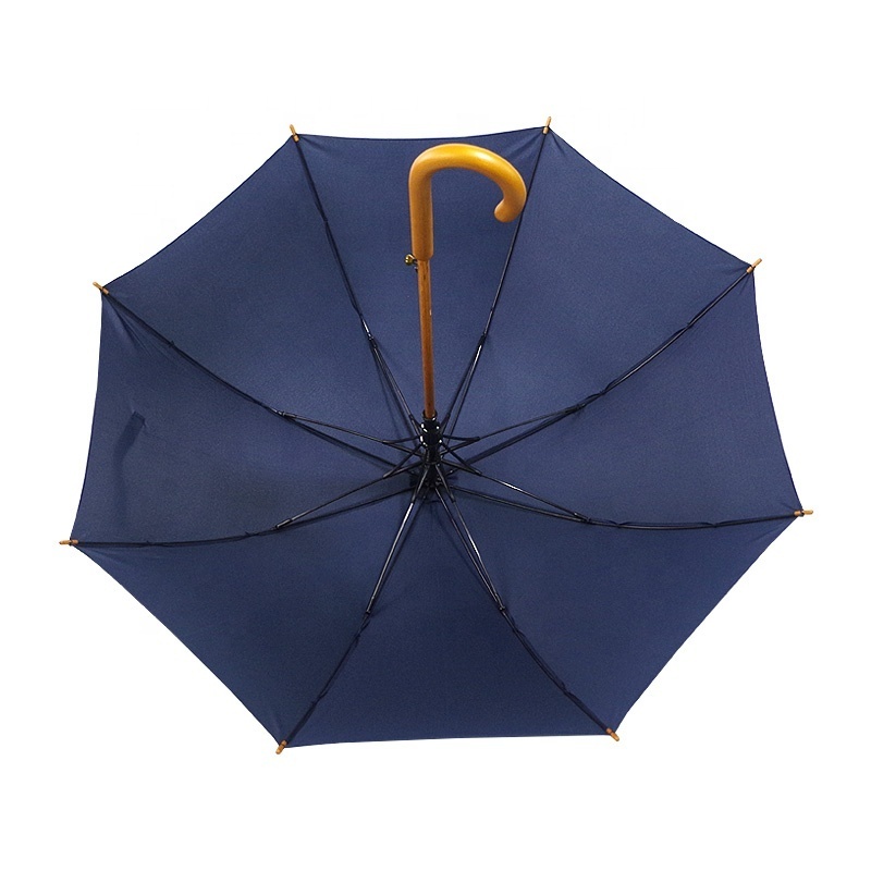 Factory Promotion Wooden Umbrella Wooden Frame Umbrella Navy Classic Carved Wood Handle Straight Automatic Umbrella for outdoor