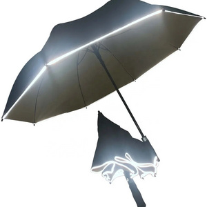 High Quality Promotion Extra Large Size  Sun Rain Straight Automatic Safety Reflective Umbrella with 3Mm Reflective Strip