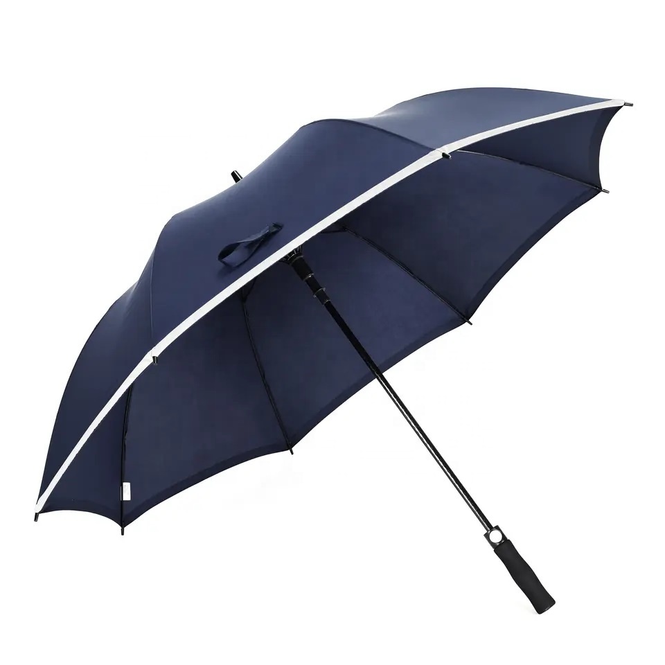 High Quality Promotion Extra Large Size  Sun Rain Straight Automatic Safety Reflective Umbrella with 3Mm Reflective Strip