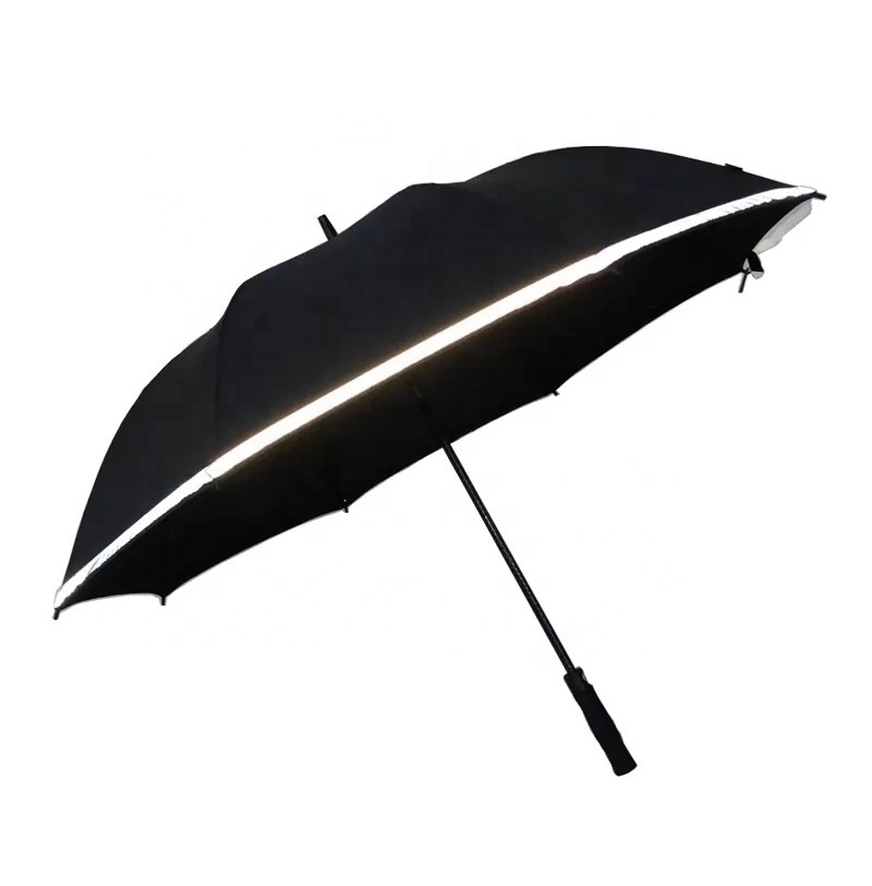 High Quality Promotion Extra Large Size  Sun Rain Straight Automatic Safety Reflective Umbrella with 3Mm Reflective Strip