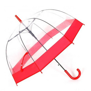 Custom Waterproof Rain Plastic Cover Clear Red Age Logo Transparent Poe Bubble Dome Clear Auto Open Promotion Straight Umbrella