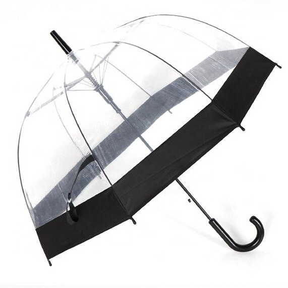 Custom Waterproof Rain Plastic Cover Clear Red Age Logo Transparent Poe Bubble Dome Clear Auto Open Promotion Straight Umbrella