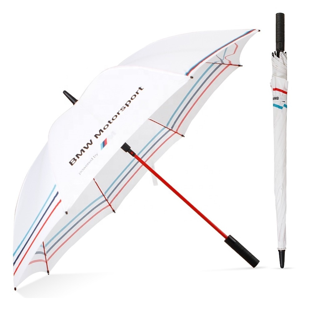 China Wholesale White Tyre Automatic Straight Car Logo Printing Red Fiber Rain Promotional Golf Umbrella For Gift