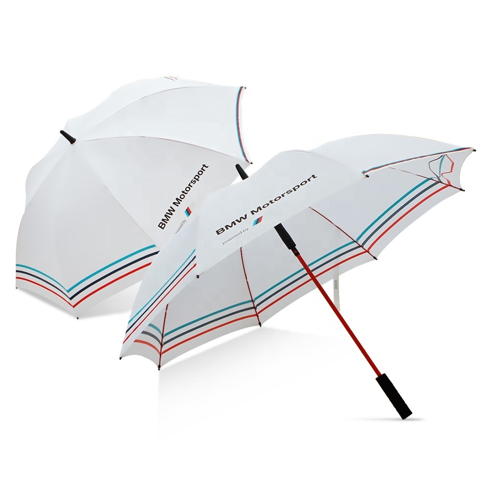 China Wholesale White Tyre Automatic Straight Car Logo Printing Red Fiber Rain Promotional Golf Umbrella For Gift