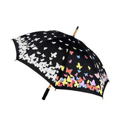 Factory Direct Sales Hot Creative Butterfly Color Magic Changing Print Straight Rain Umbrella for rain