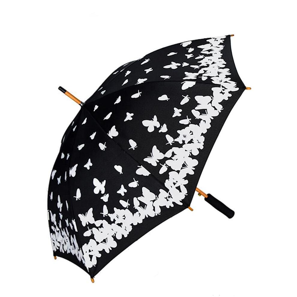 Factory Direct Sales Hot Creative Butterfly Color Magic Changing Print Straight Rain Umbrella for rain